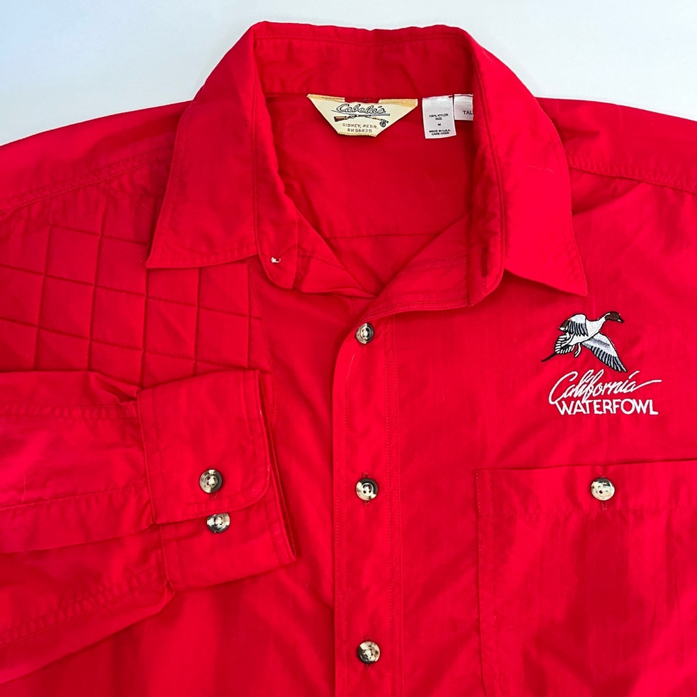 Vintage Cabelas Shooting Shirt Mens Sz M Tall Long Sleeve Red USA Padded Hunting